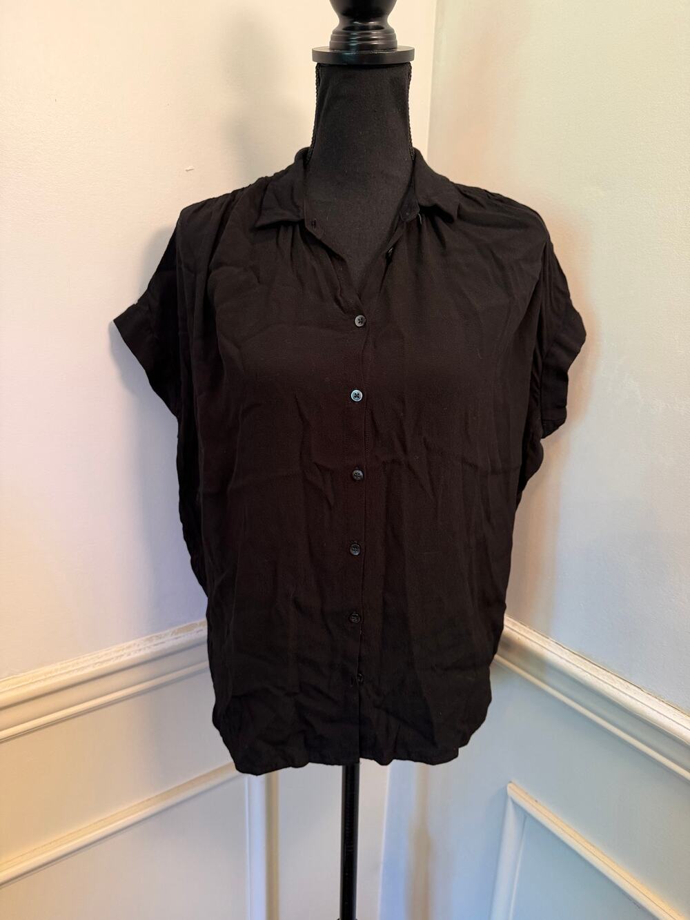 Madewell Central Drapey Shirt in True Black #F9367 Short Sleeve Button Blouse
